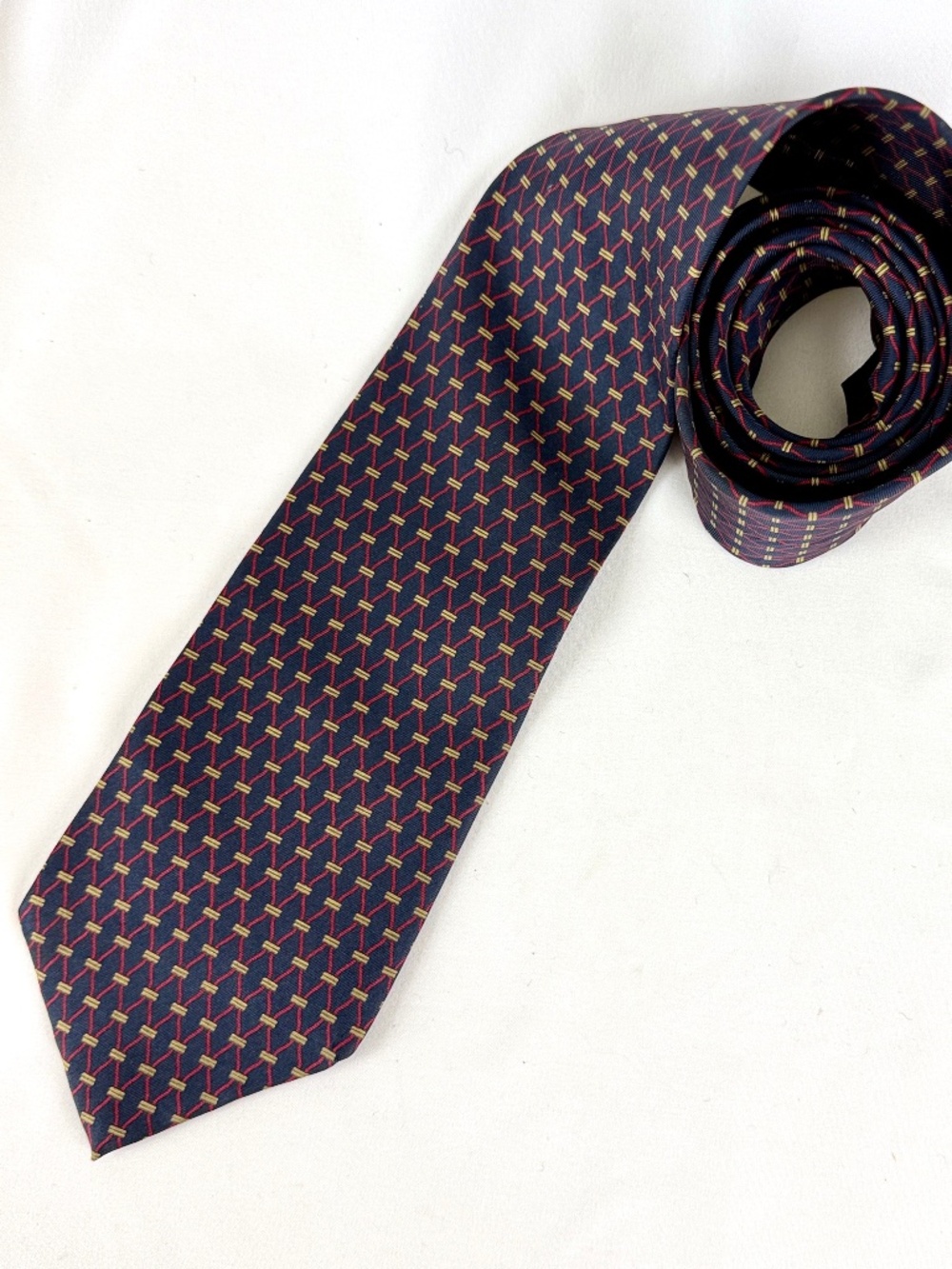 1990s Bert Pulitzer Lord and Taylor Mens Necktie Navy Blue Silk Tie Geometric